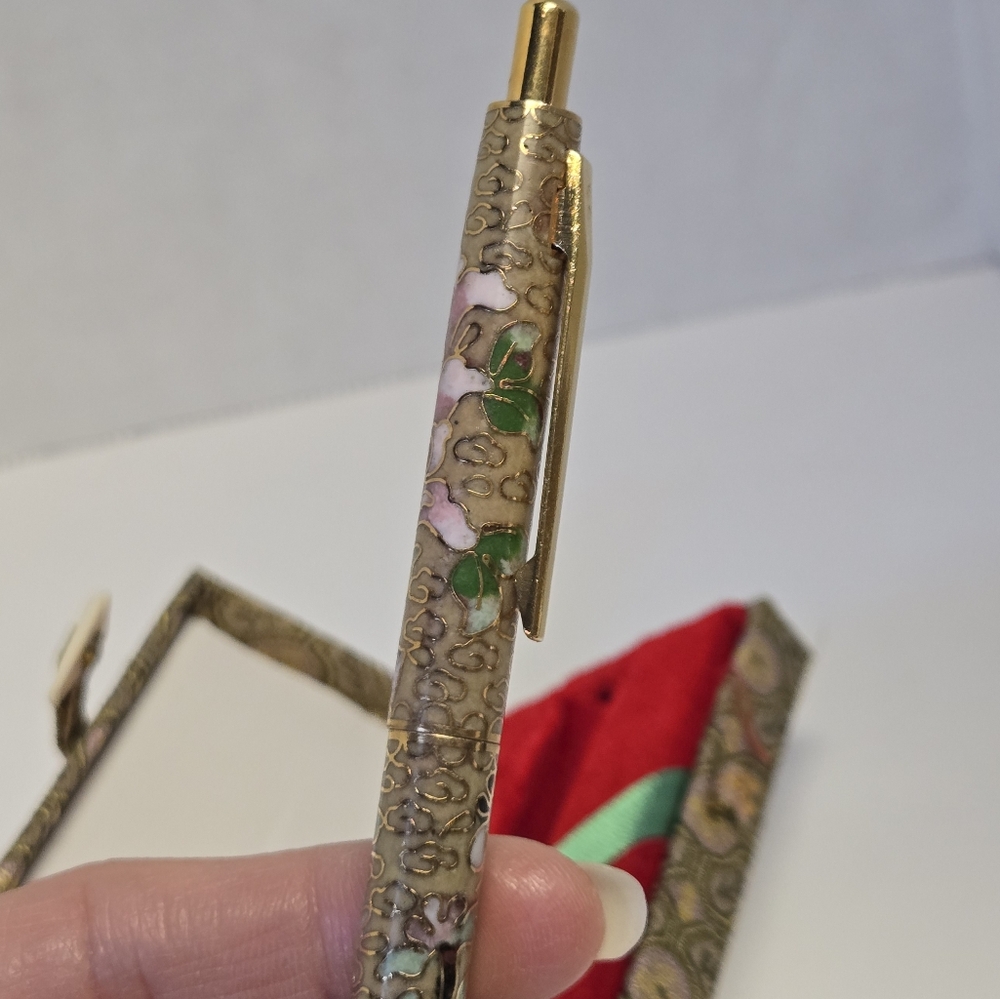 Vintage Cloisonné Gold Floral Design Pen 5 3/8" - Picture 6 of 13